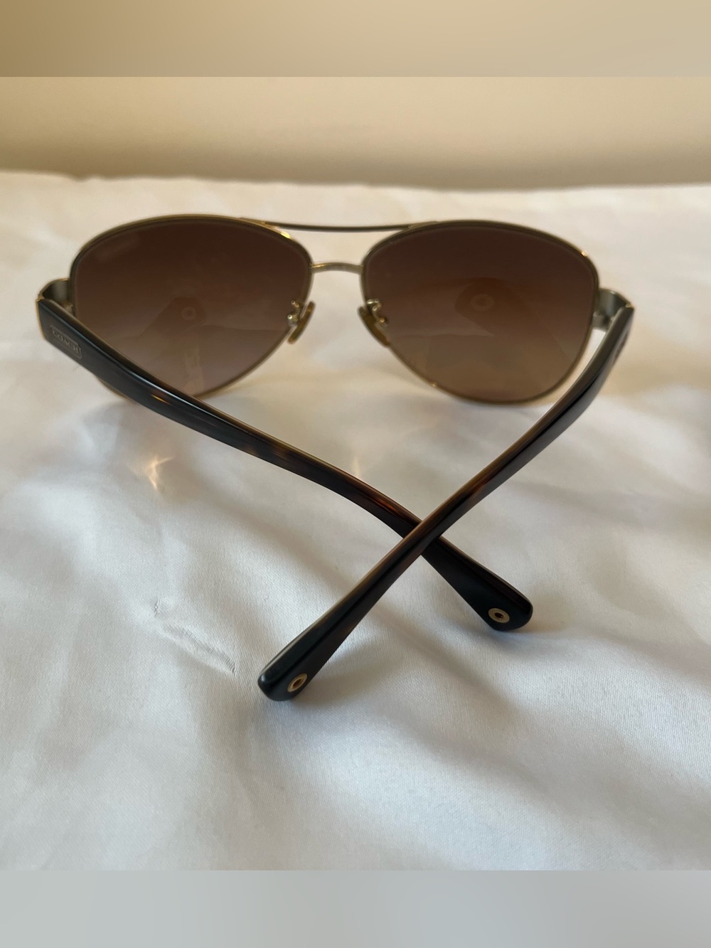 Y2K COACH Gold Aviator (Kristina) Sunglasses with Brown Lenses and Legacy Stripe - Picture 8 of 11